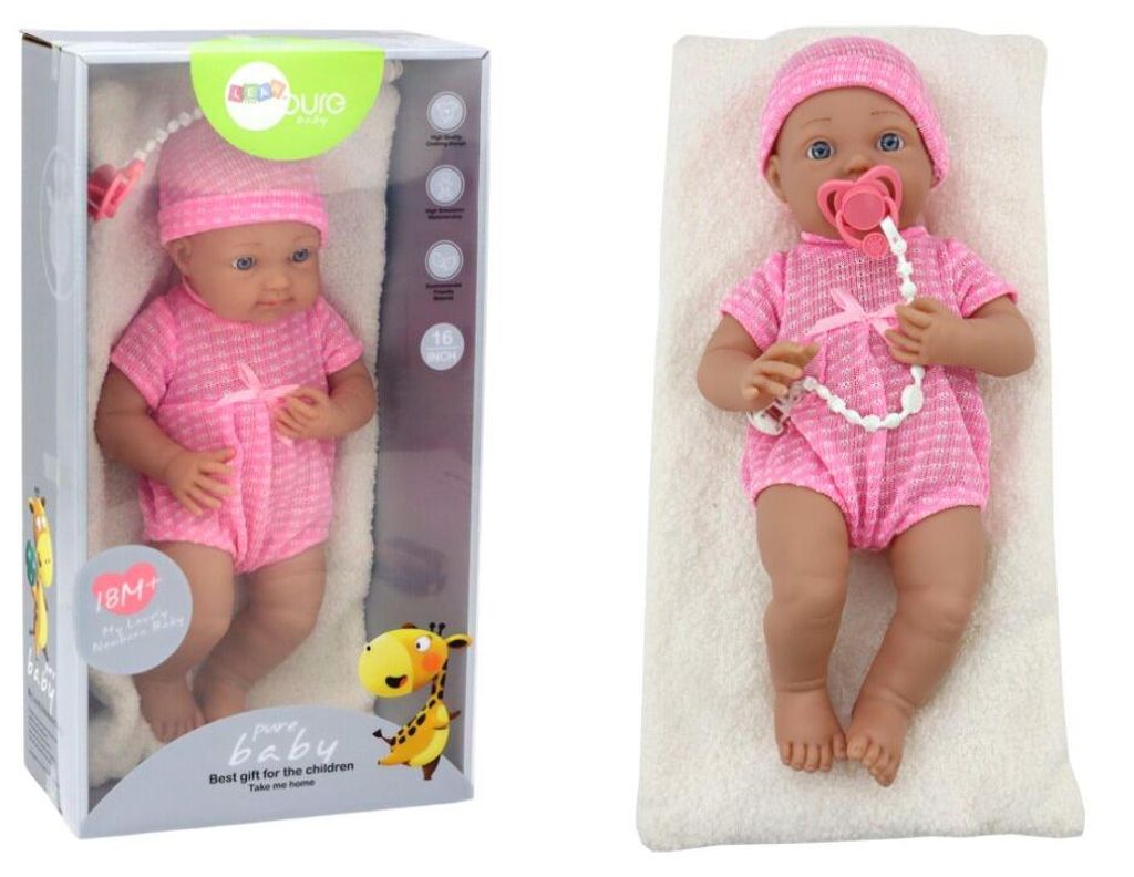 Leantoys Lalka Bobas w Ró?owym Ubranku Czapeczka Smoczek Ko?derka