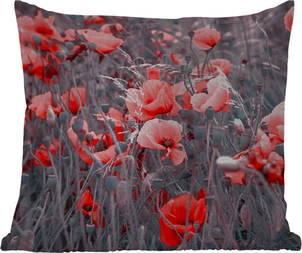 MuchoWow Outdoor Kissen - Rote Mohnblumen in einem Schwarz-Weiß-Bild - 40x40 cm - Wetterfest - Lounge Kissen - Kopfkissen - Interieur - Polster ...