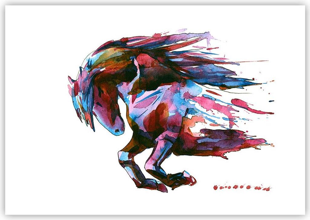 Poster - Poster ohne Rahmen - Pferd Eleganz wild Tier - 100x70 cm - Wand Bild - Wanddeko - Wandbilder - Kunstposter - Wandposter - Bilder - Kunstdr...