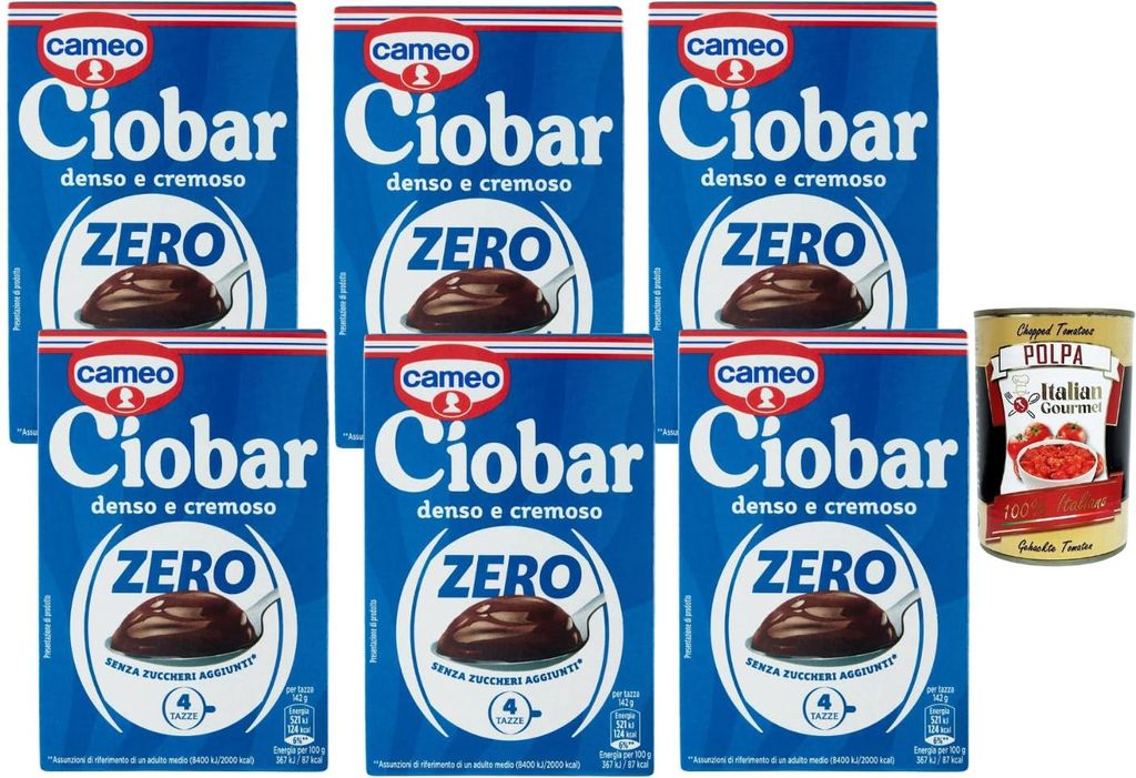 Cameo Ciobar Zero Trinkschokolade ohne Zuckerzusatz, dicker & cremiger Kakao zum Anrühren, 6 x 76 g (24 Beutel à 19 g) italienisches Heißgeträn...