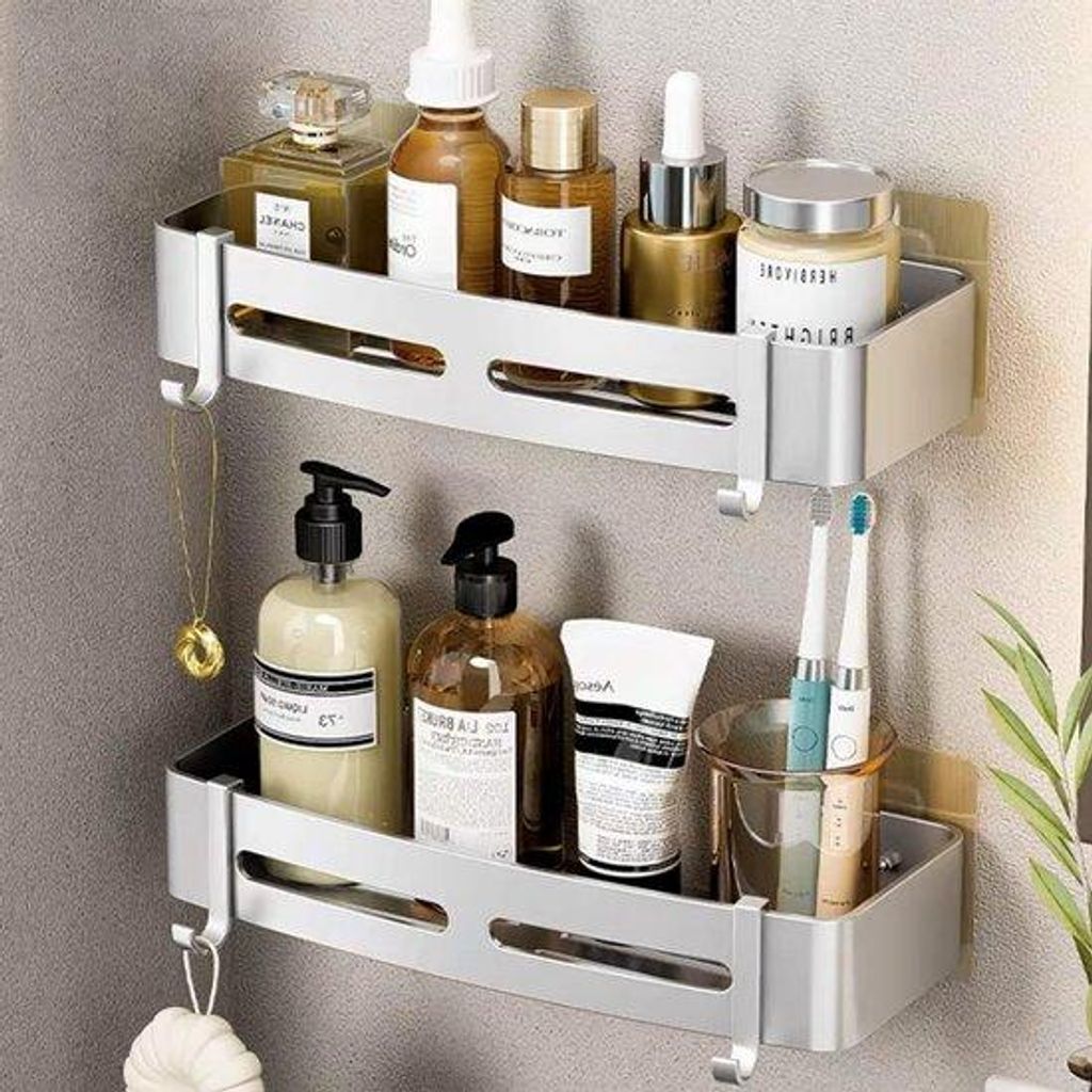 Aluminium-Duschkabine-Set, 2-teilig, 2 Haken, für Bad, Küche, WC, silberfarben