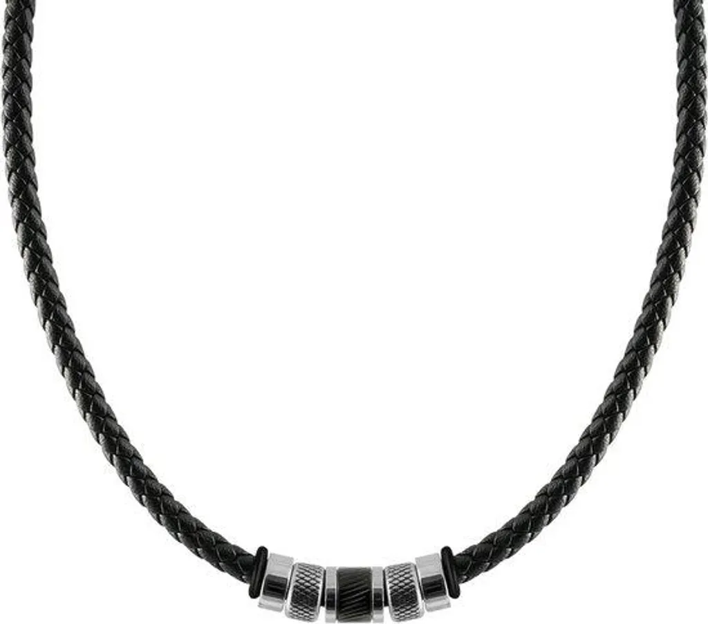 Collier en cuir cordon noir pendentif acier pour look casual chic