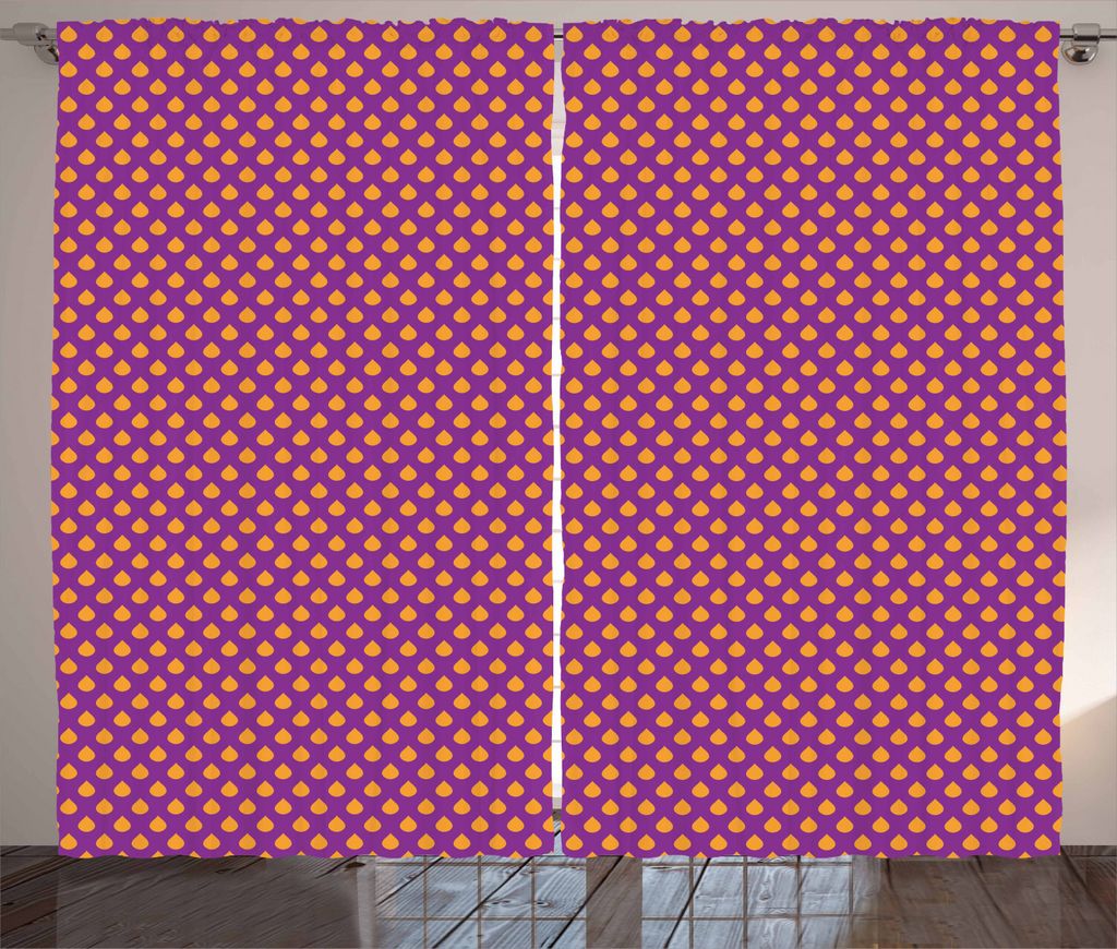 ABAKUHAUS Regen Rustikaler Gardine, Polka Dot inspirierte Muster, Schlafzimmer Kräuselband Vorhang mit Schlaufen und Haken, 280 x 225 cm, Orange u...