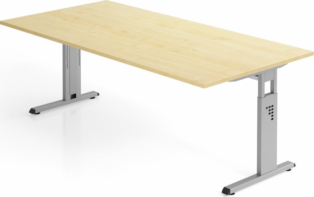 Sitz-Steh-Schreibtisch Juhani | Ahorn | Breite 200cm | Höhe 65-85cm | stufenlos höhenverstellbar | Rechteckform