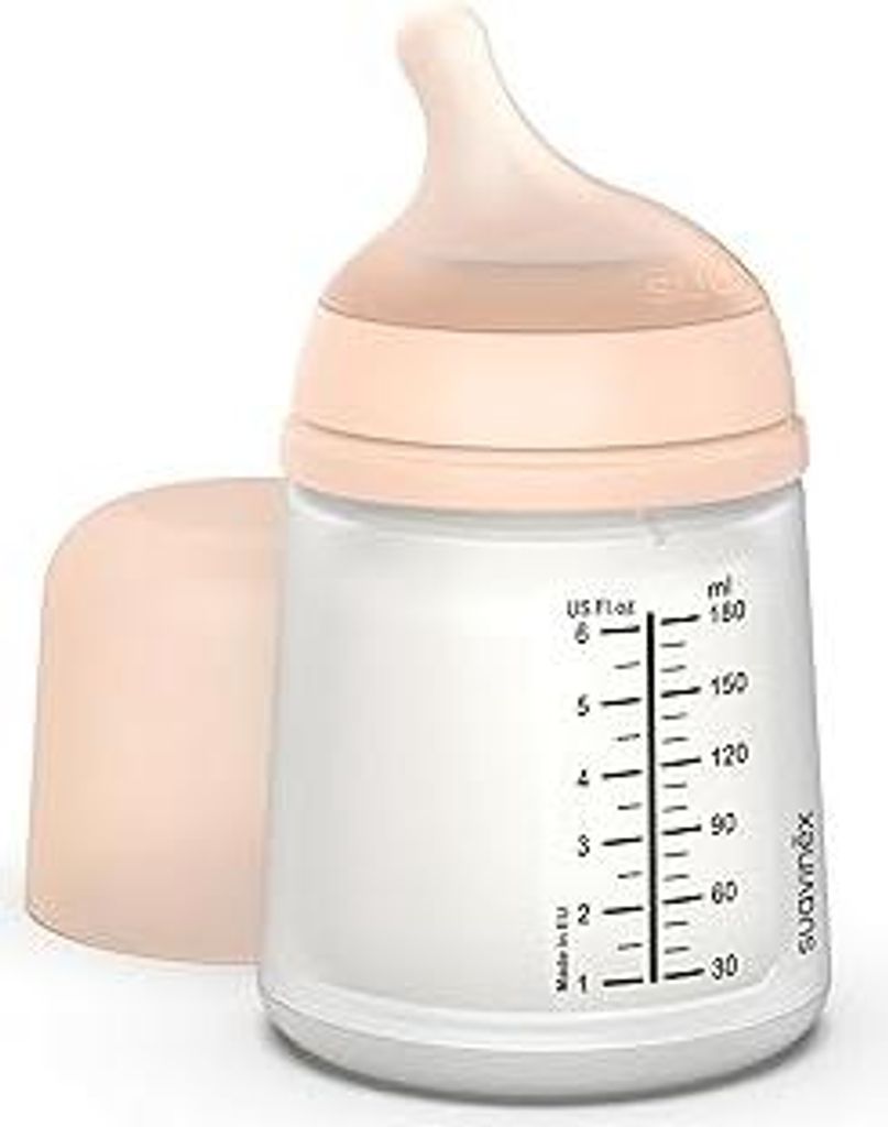 Suavinex, Zero Zero Anti-Kolik Babyflasche mit anpassbarem Nahrungsfluss (A) aus Silikon, +0 Monate, Babyflasche für Neugeborene, kompatibel mit d...