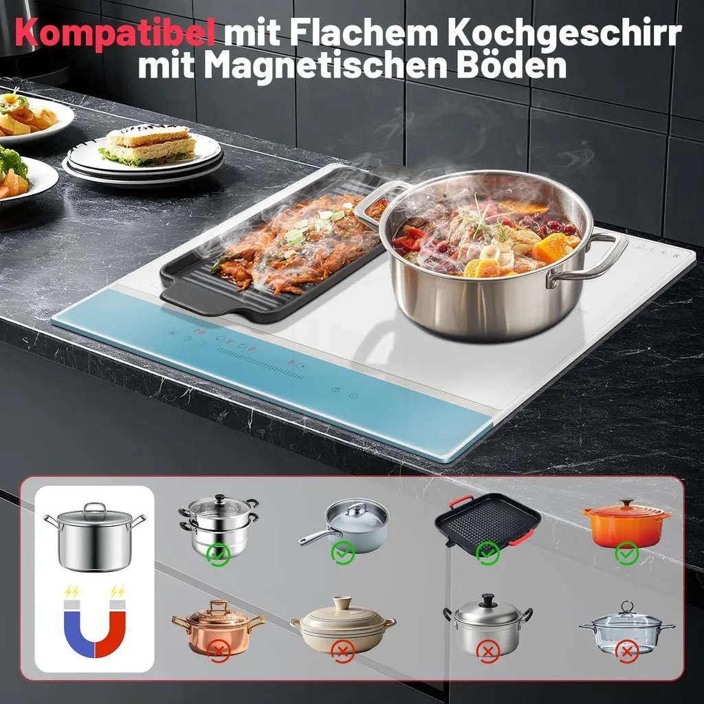 Plaque induction 6800W avec 3 zones de cuisson et commandes sensitives - 5