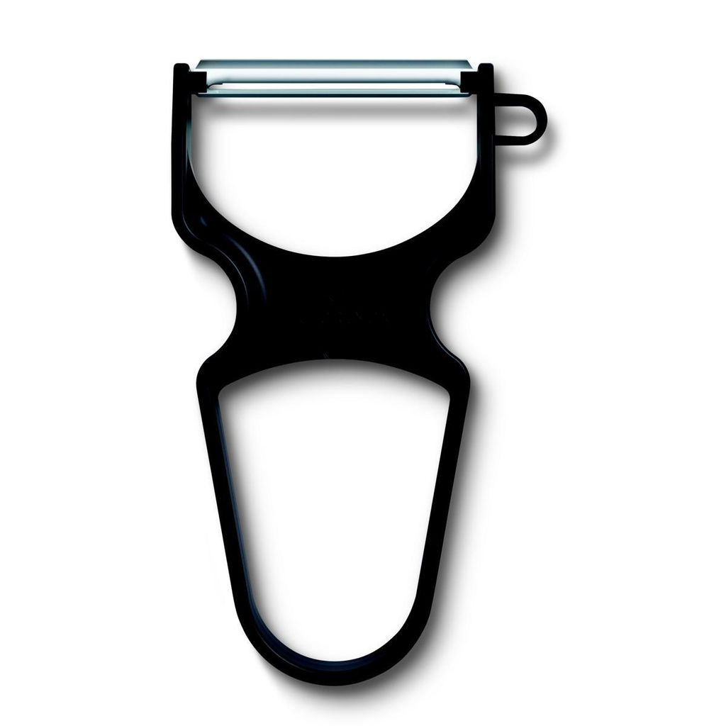 A black Y-peeler is shown against a white background.