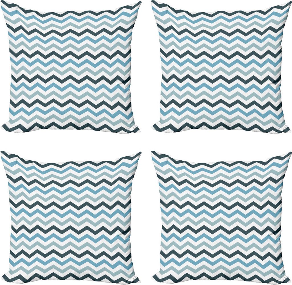 ABAKUHAUS Blau Kissenbezug Set (4 Stück), Ozean Zig Zag Chevron Linie, Moderner Doppelseitiger Digitaldruck, 50 cm x 50 cm, Blassblau Dunkelblau