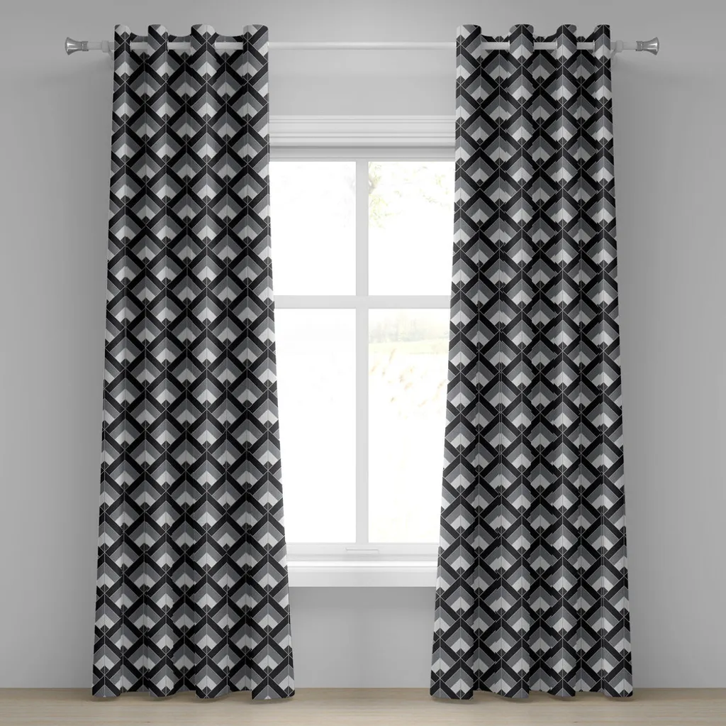 Rideaux décoratifs 2 panneaux style bohème, 280 x 175 cm, gris noir