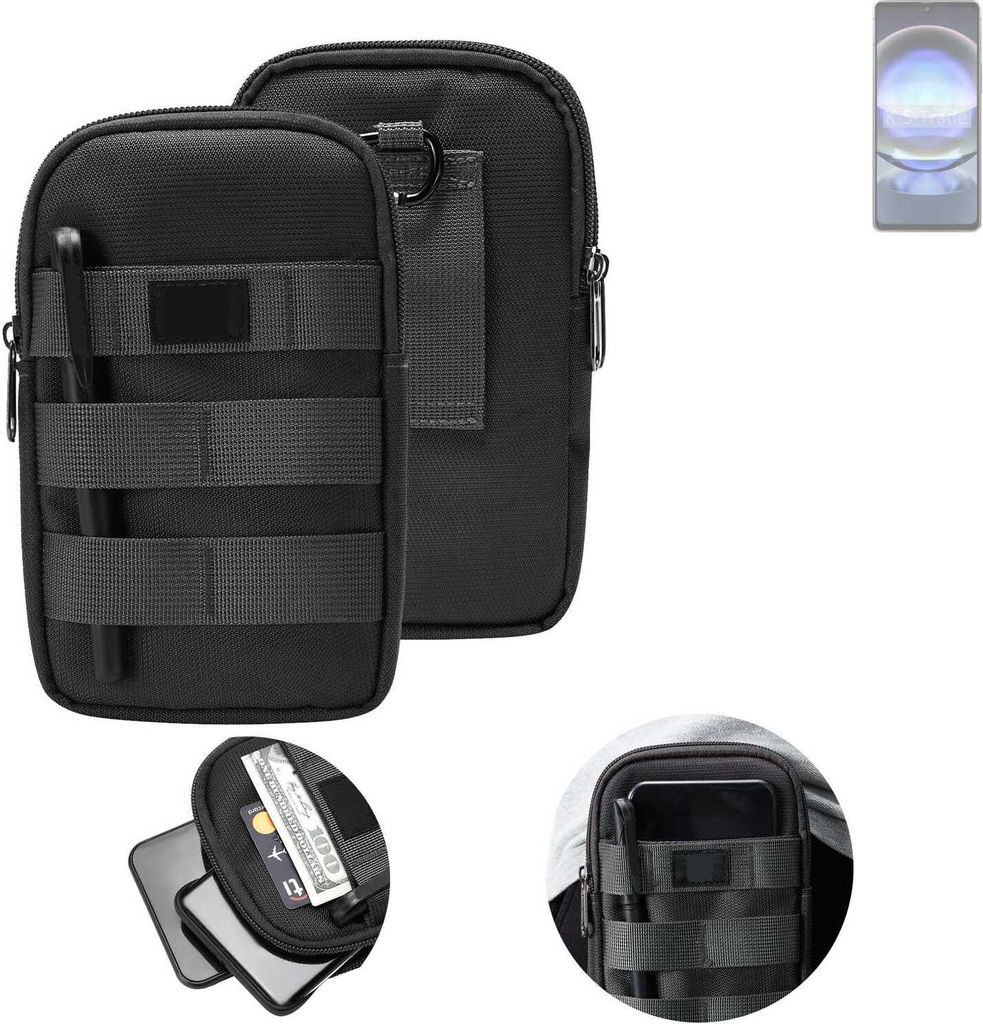 K-S-Trade Holster Gürtel Tasche kompatibel mit Sharp Aquos R8 Handy Tasche Schutz Hülle dunkel-grau viele Fächer, 1x
