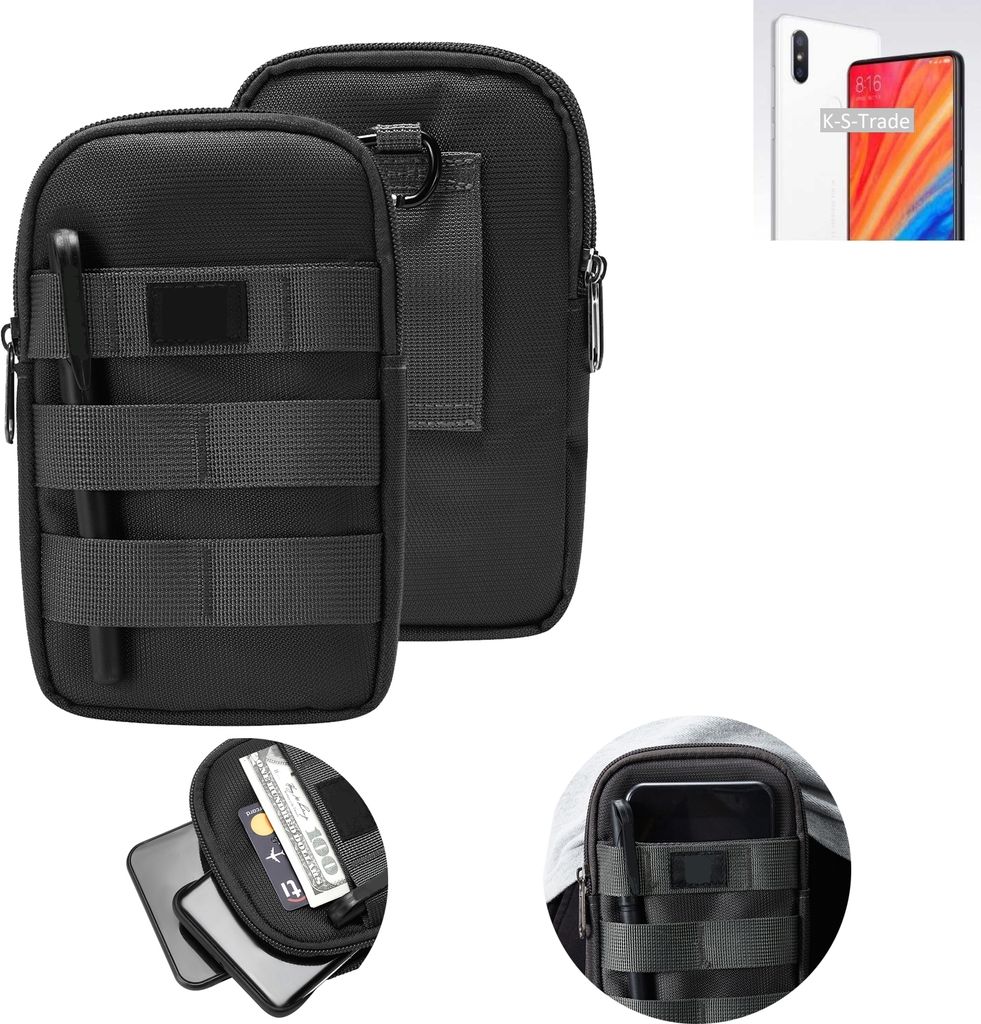K-S-Trade Holster Gürtel Tasche kompatibel mit Xiaomi Mi Mix 2S Handy Tasche Schutz Hülle dunkel-grau viele Fächer, 1x
