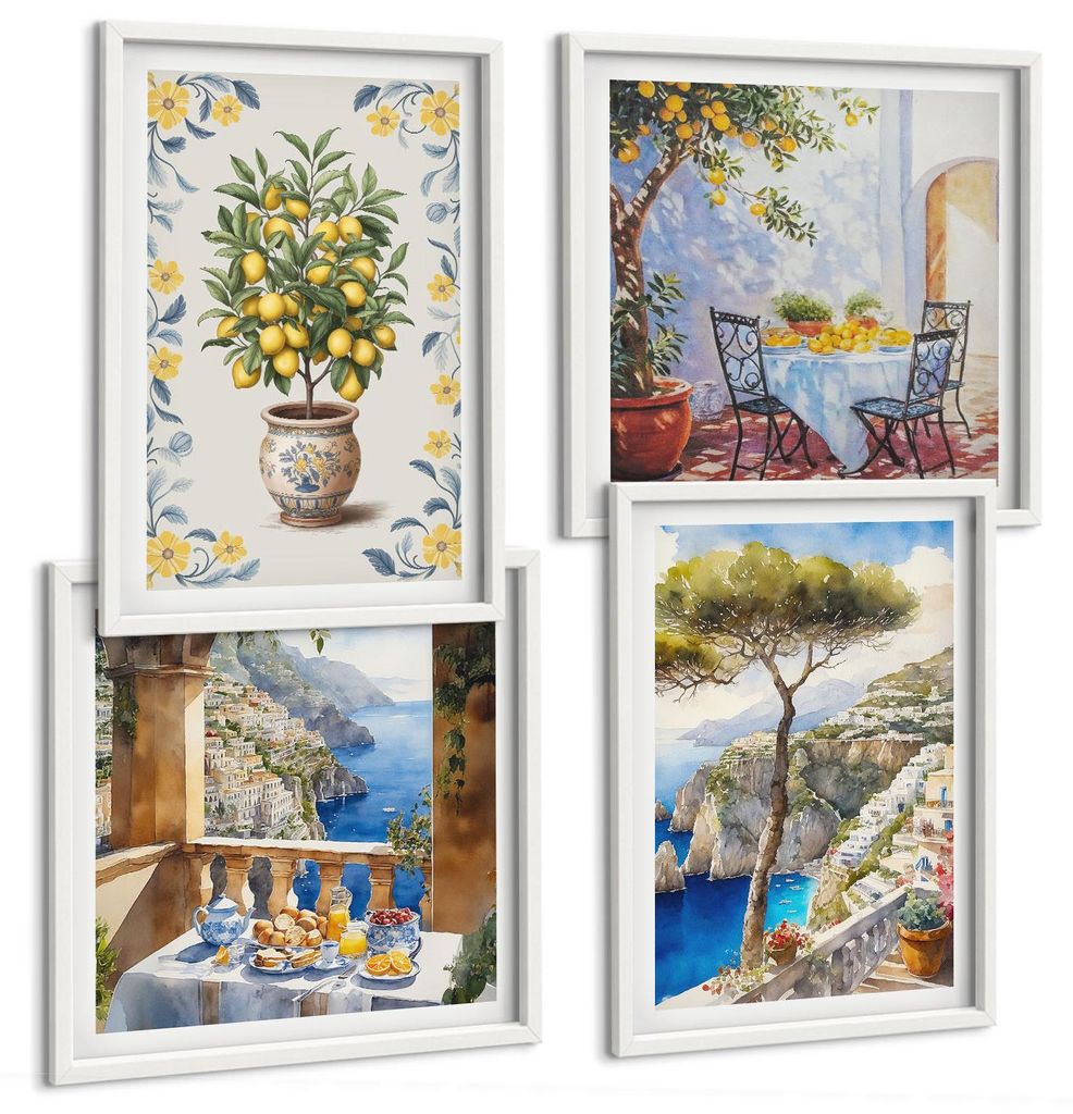 Bilder Set 4-teilig im Goldrahmen Rahmen – Wandbilder 4 Stück – gerahmte Poster für Wohnzimmer, Schlafzimmer und Flur – 50x50 cm - 40x60 cm...