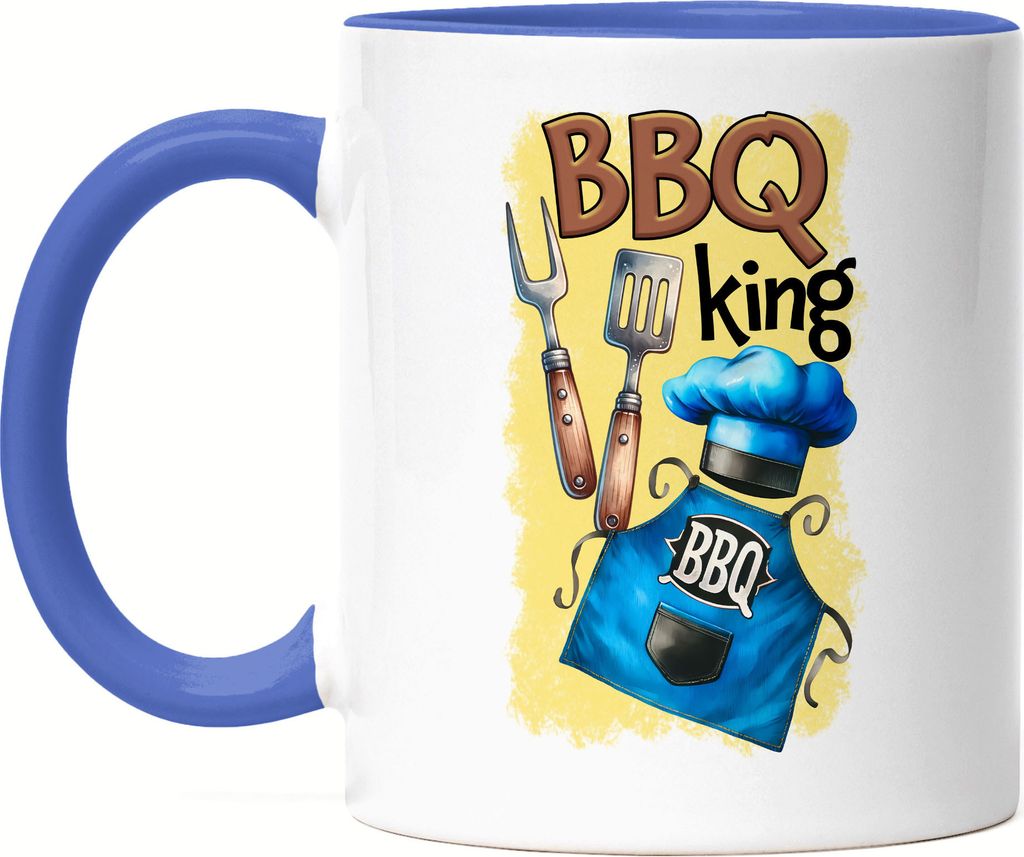 BBQ King Grillmeister Schürze und Besteck lustiger Grill Humor Tasse Blau