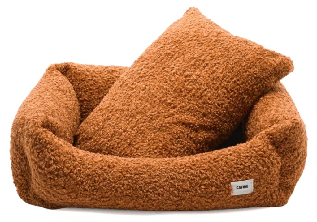 Snozy Hundebett aus senffarbenem Fleece – Größe L (90 x 78 x 22 cm) – weiches Hundebett für Hunde, bequem & gemütlich
