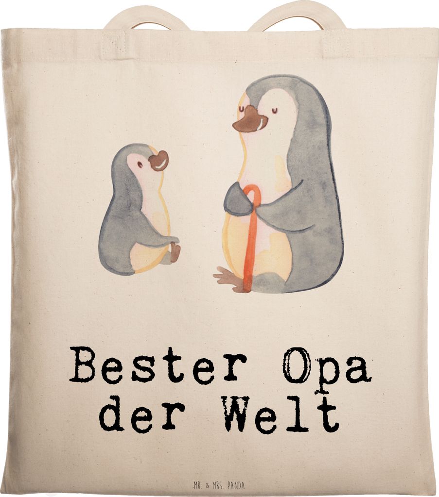 Mr. & Mrs. Panda Tote Bag Pinguin Bester Opa der Welt - Transparent - Geschenk, festival tasche, Geburtstag, Großeltern, Kleinigkeit, Laptoptasche...