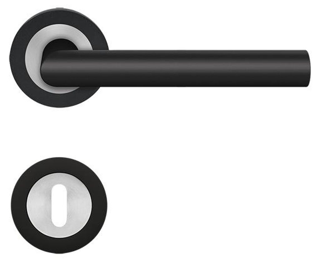 Karcher ER28 Rhodos Türdrücker-Rosetten-Garnitur Bicolor Kosmos Schwarz Edelstahl matt (Lochung: BB) Lochung: BB