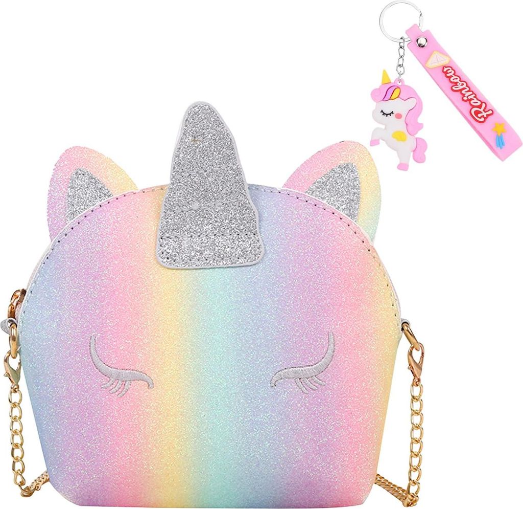 Regenbogen-Pferde-Botschaftstasche mit Schlüsselanhänger und Umhängetasche für Kinder - Cartoon-Münzgeldbörse und Regenbogen-Pferdebörse - G...