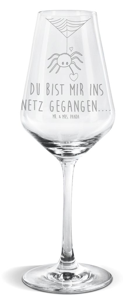 Mr. & Mrs. Panda Weinglas Spinne Agathe Liebe - Transparent - Geschenk, Verliebt, Liebesbeweis, Weißweinkelch, Weißwein Kelch, Liebesgeschenk, Gl...