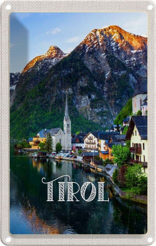 vianmo Blechschild 18x12 cm Tirol Stadt am Wasser Gebirge Bildmotiv Reisemotiv Abenteuer Reisen Urlaub