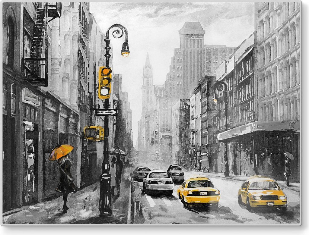 DEQORI Schneidebrett Glas 40x30 cm 'Gelbe Akzente auf Straße' Schneideplatte groß