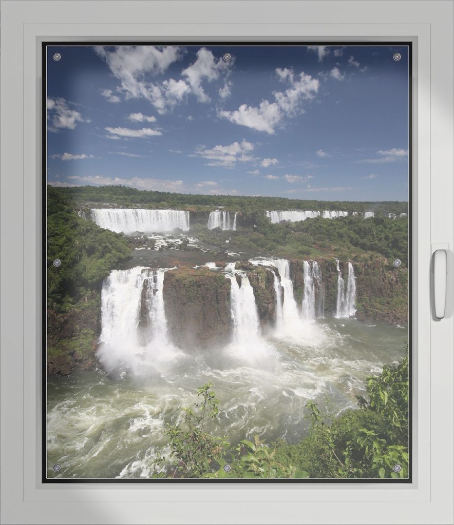 Wallario Lichtschutzbild, Dekorativer Sichtschutz Sonnenschutz 96 x 115 cm mit Motiv: Iguazu-Wasserfälle - Verdunklung ohne Bohren