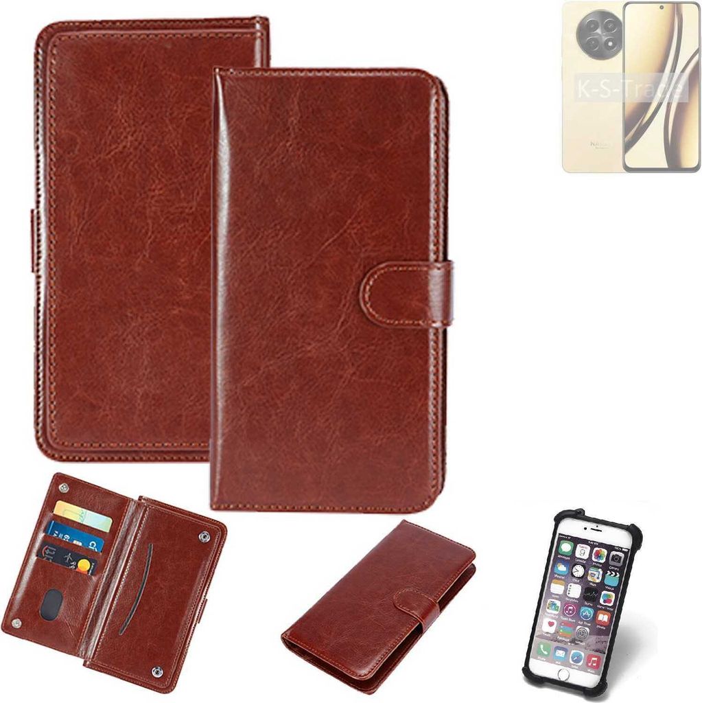 K-S-Trade 360° Hülle kompatibel mit Realme Narzo N65 5G braun Kunstleder Case BookCase WalletCase Kunstlederederhülle Handyhülle, Rundumschutz