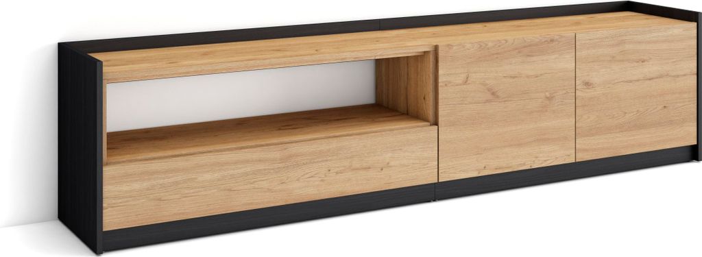 TV-Schrank, Lowboard, 207x37x50cm, Für TV-Geräte bis zu 80", Fernsehtisch, Eiche Schwarz