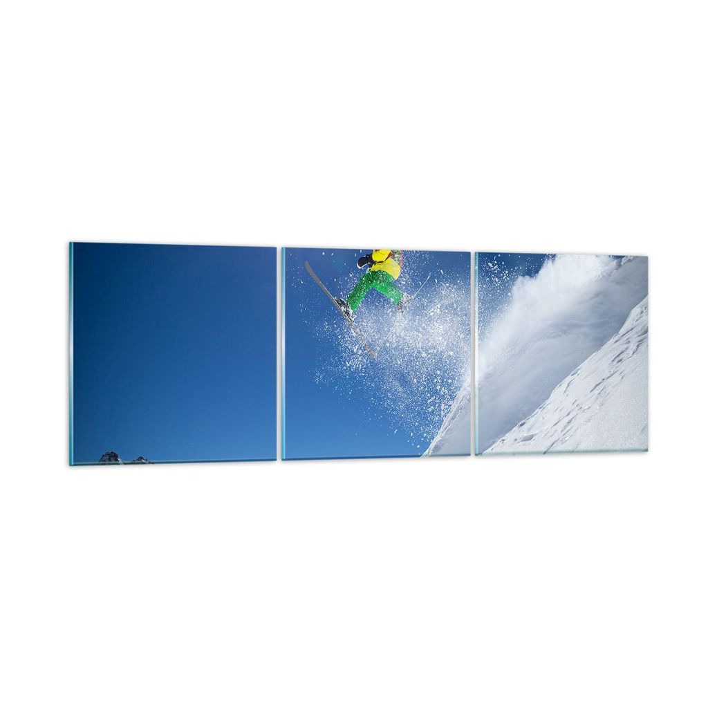 Bilder auf glas - Ski Winter Schnee Berg - 120x40cm - Glasbilder - Wandbilder - Kunstdruck - zum Aufhängen bereit - Wanddekoration aus Glas - Glas...