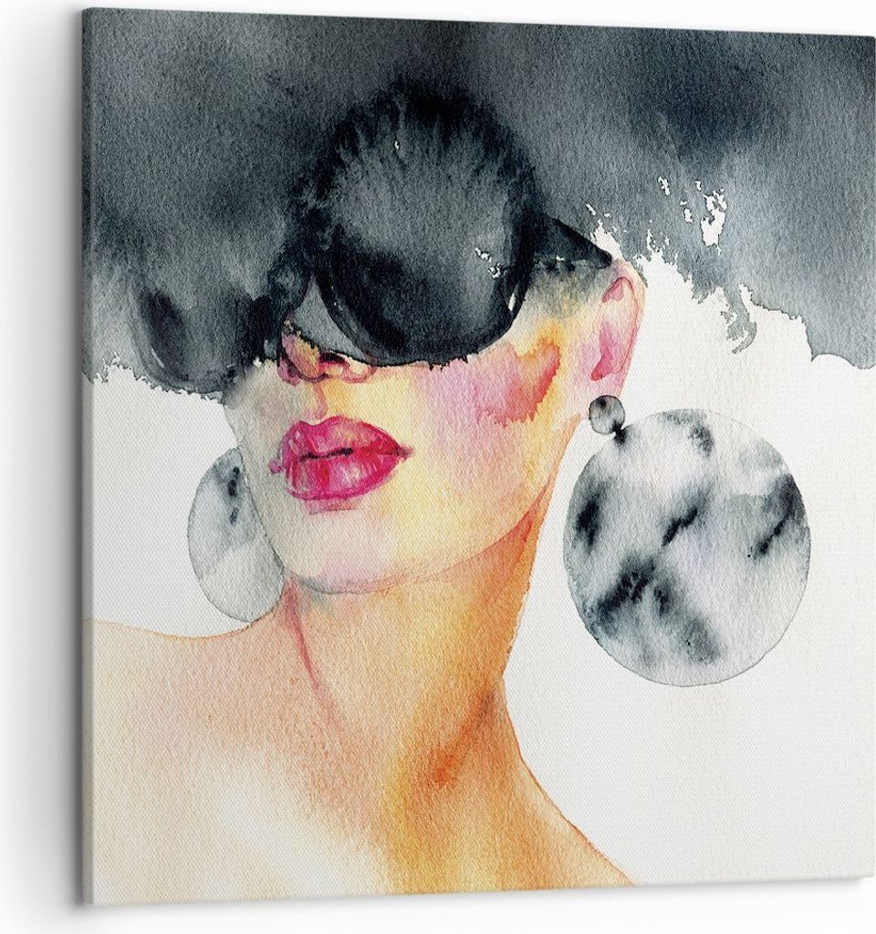 Bild auf Leinwand - Leinwandbild - Einteilig - Aquarell Modell Brille - 50x50cm - Wand Bild - Wanddeko - Wandbilder - Leinwanddruck - Bilder - Wand...