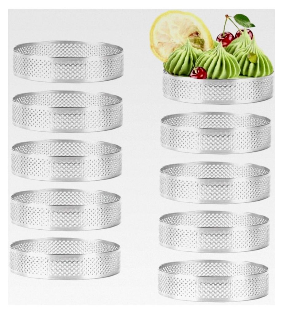 10 Stück Runde Tortenringe Tartelette Förmchen, Dessertringe mit Löchern, Edelstahl Obst Kuchen Quiches Mousse Form 7 cm