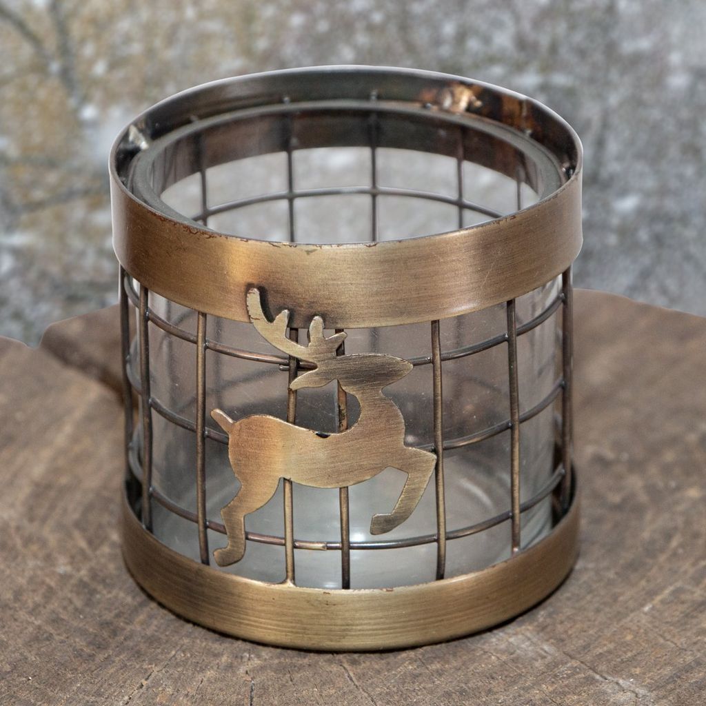 Schale für Teelicht, Goldfarbend, Teelichthalter, Rentier, gealtert