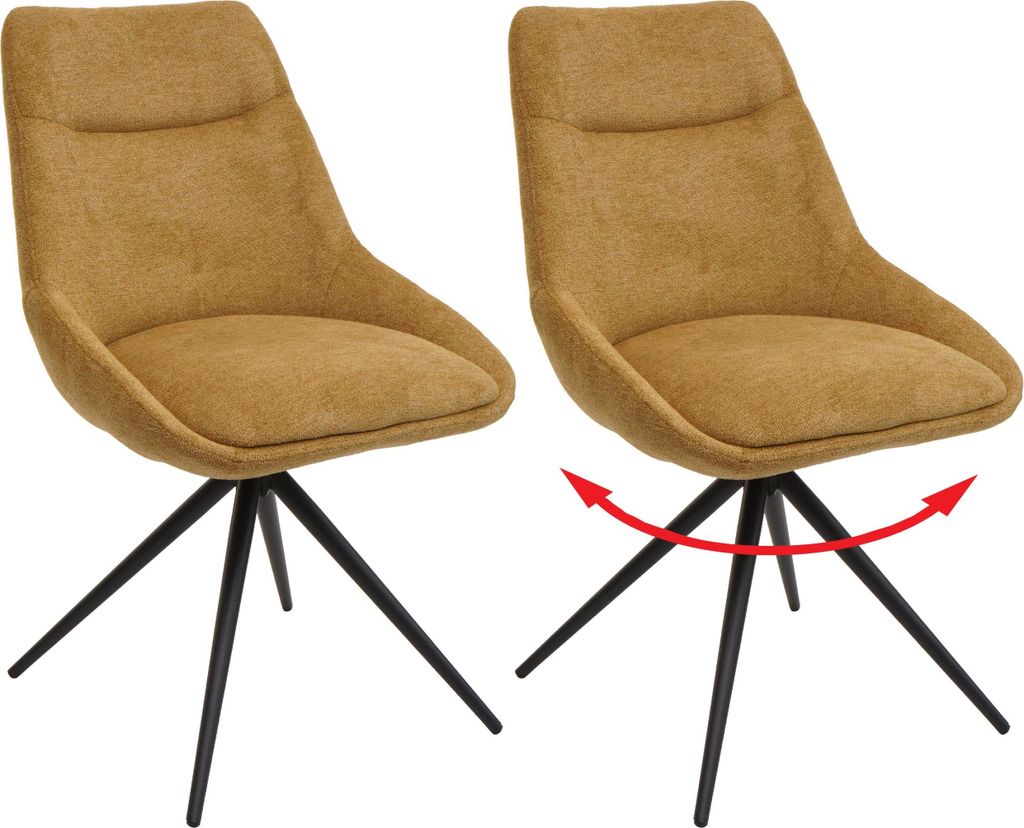 2er-Set Esszimmerstuhl MCW-M65, Küchenstuhl Lehnstuhl Stuhl, drehbar Auto-Position Metall Stoff/Textil senfgelb
