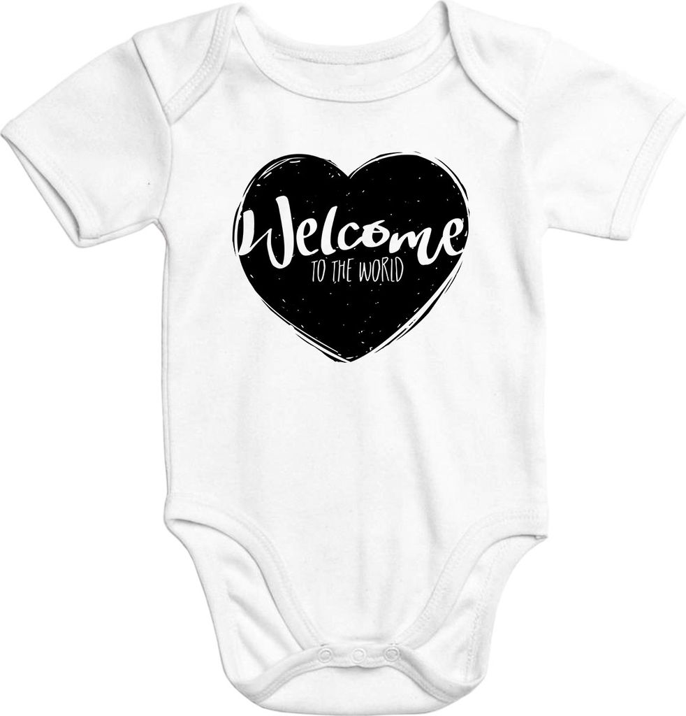 kurzarm Baby-Body mit Aufdruck Welcome to the world Herz Heart Baumwolle Moonworks 6-12 Monate