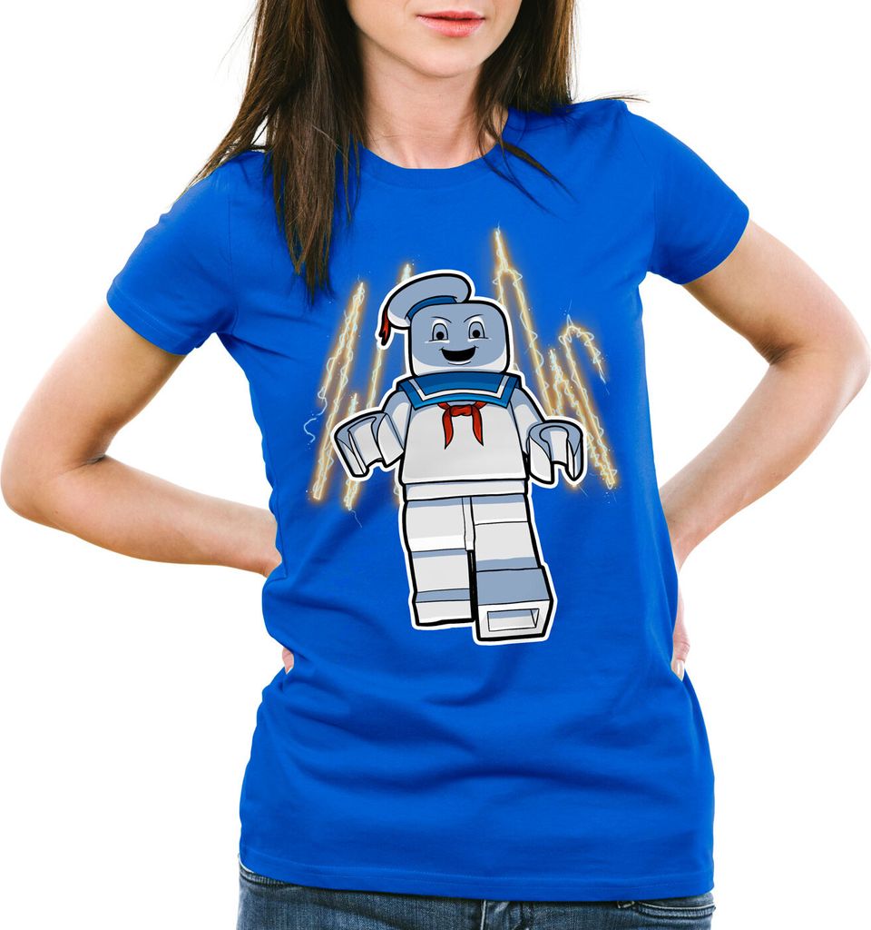 style3 Ghostbricksters Damen T-Shirt geisterjäger ecto1 baustein, Farbe:Blau, Größe:XL