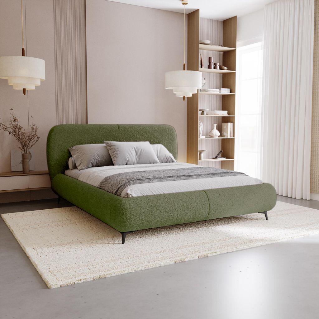 Chilly Kyoto Japandi Polsterbett 160×200 – Bouclé Stoff Grün, mit Stauraum & Lattenrost Metallrahmen Quelle 38