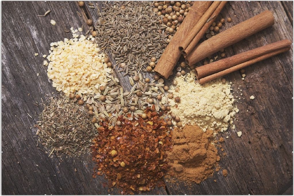 Wallario Wandbild Aromatische trockene Gewürze in der Küche, Größe: 61 x 91,5 cm, Poster mit rahmenlosen Bildhalter