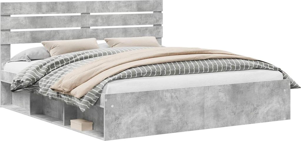 vidaXL Bettrahmen mit Kopfteil Beton 180 x 200 cm Massives Kiefernholz