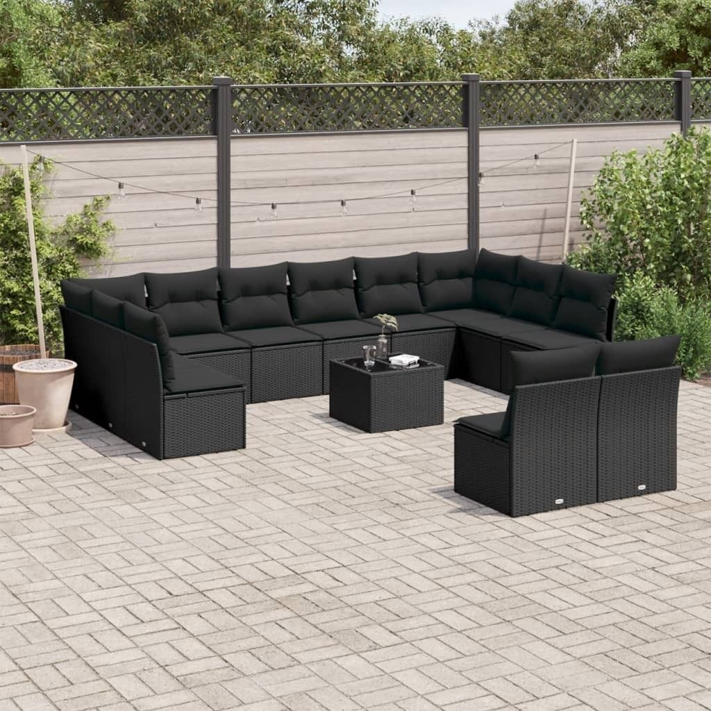 Maison Exclusive - 13-tlg. Garten-Sofagarnitur mit Kissen Schwarz Poly Rattan
