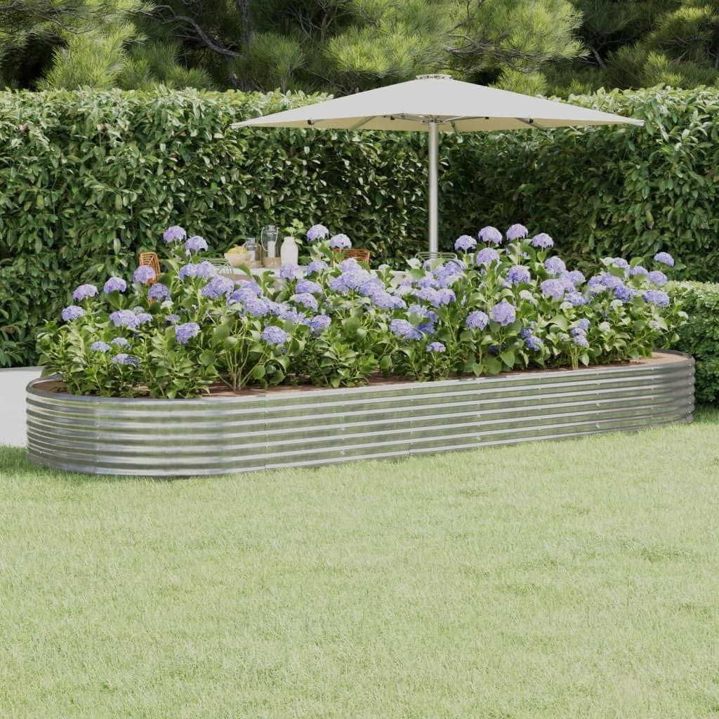 The Living Store Hochbeet Pulverbeschichteter Stahl 373x140x36 cm Silbern
