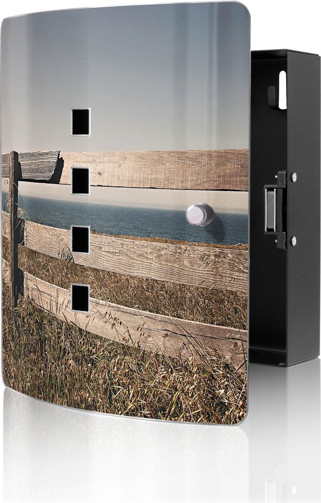 banjado Design Schlüsselkasten aus Edelstahl für 10 Schlüssel, Schlüsselschrank 24 x 21,5 x 7cm groß mit Magnetverschluss, Zaun am Meer [BWSK ...