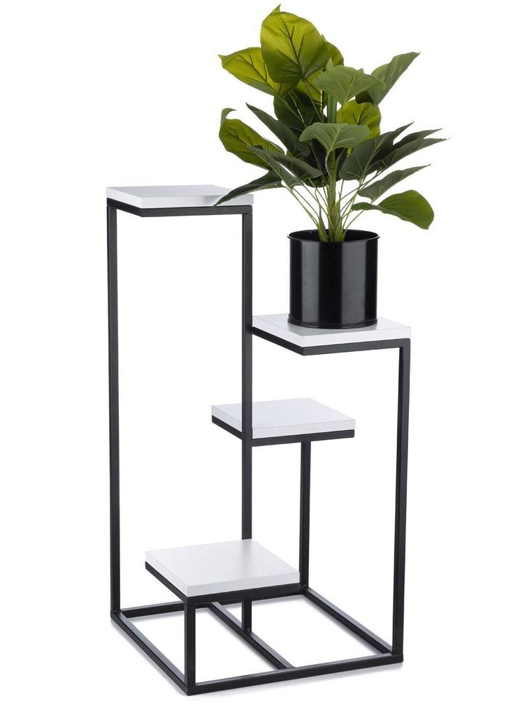 HowHomely Modern Pflanzenständer mit 4 Ablagen, Blumenhocker aus Metall Schwarz 79 cm Höhe - Blumenständer für das Haus