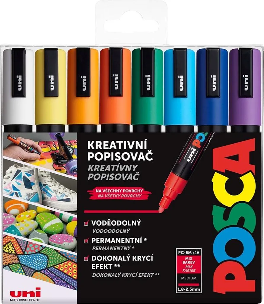 Marqueurs UNI POSCA 5M pointe moyenne 16 couleurs opaques et mates