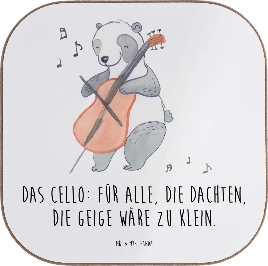Mr. & Mrs. Panda Tischschoner Cello Magie - Weiß - Geschenk, Musikinstrument, Untersetzer für Gläser, Lernen, Solo, Instrument, gläseruntersetz...