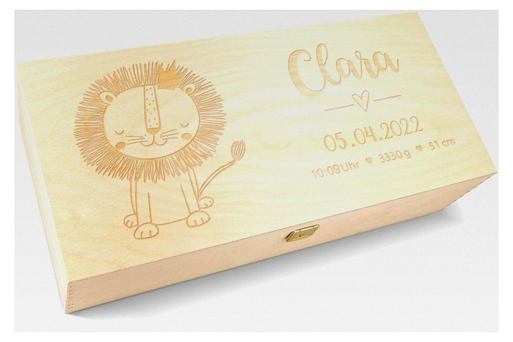 Personalisierte Erinnerungsbox für Babys - Holzkiste für Mädchen und Jungen - Mit Name und Daten personalisiert - Geschenk zur Geburt - Erinneru...