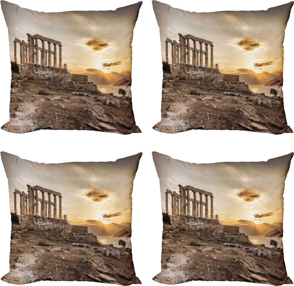 ABAKUHAUS Säule Kissenbezug Set (4 Stück), Griechische Gebäude Poseidon, Moderner Doppelseitiger Digitaldruck, 40 cm x 40 cm, beige Taupe