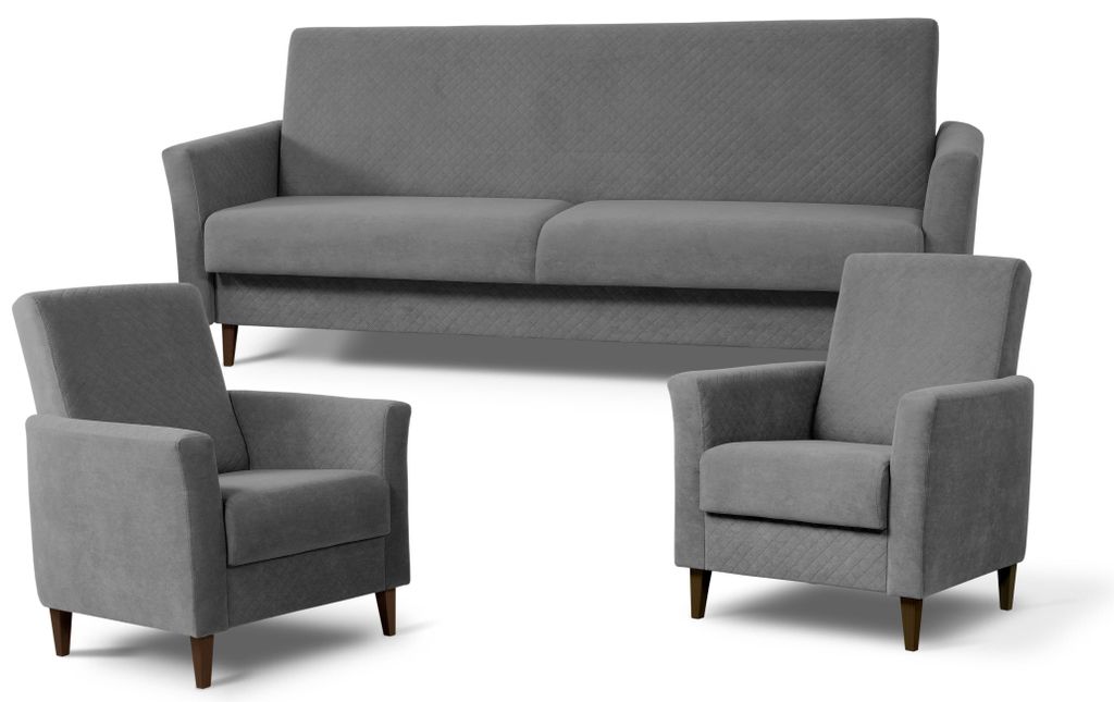 Couchgarnitur - Sofa Set - Grau - Sofa mit Schlaffunktion - Polstermöbel - 2 Sessel - Couch Ausziehbar - 3 Sitzer Sofa - GAMMA
