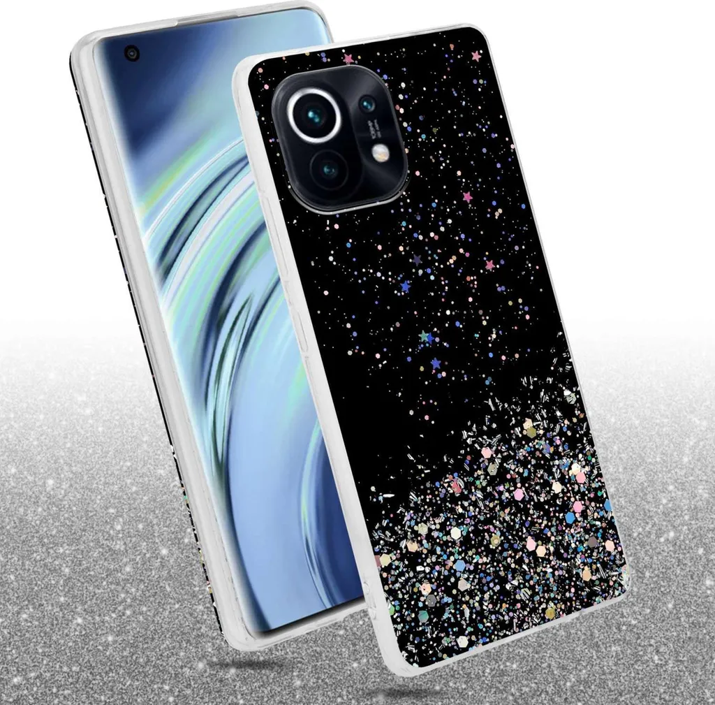 CADORABO in silicone TPU flessibile con glitter scintillanti CUSTODIA per RedMi 10 4G, Nero con Glitter