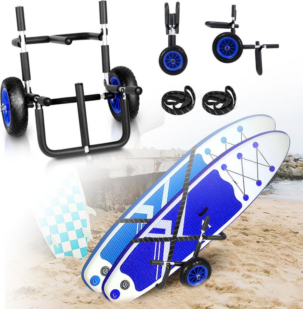 Fiqops Surfwagen Surfboard Transportwagen klappbar gepolstert aus Aluminium bis 80kg,Wassersport-Zubehör