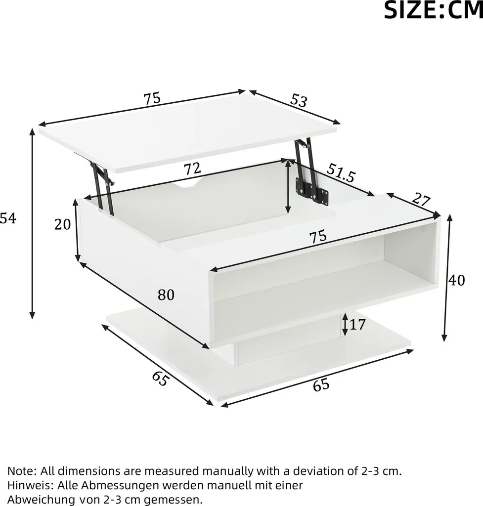 Table basse gain de place blanche avec rangement hydraulique