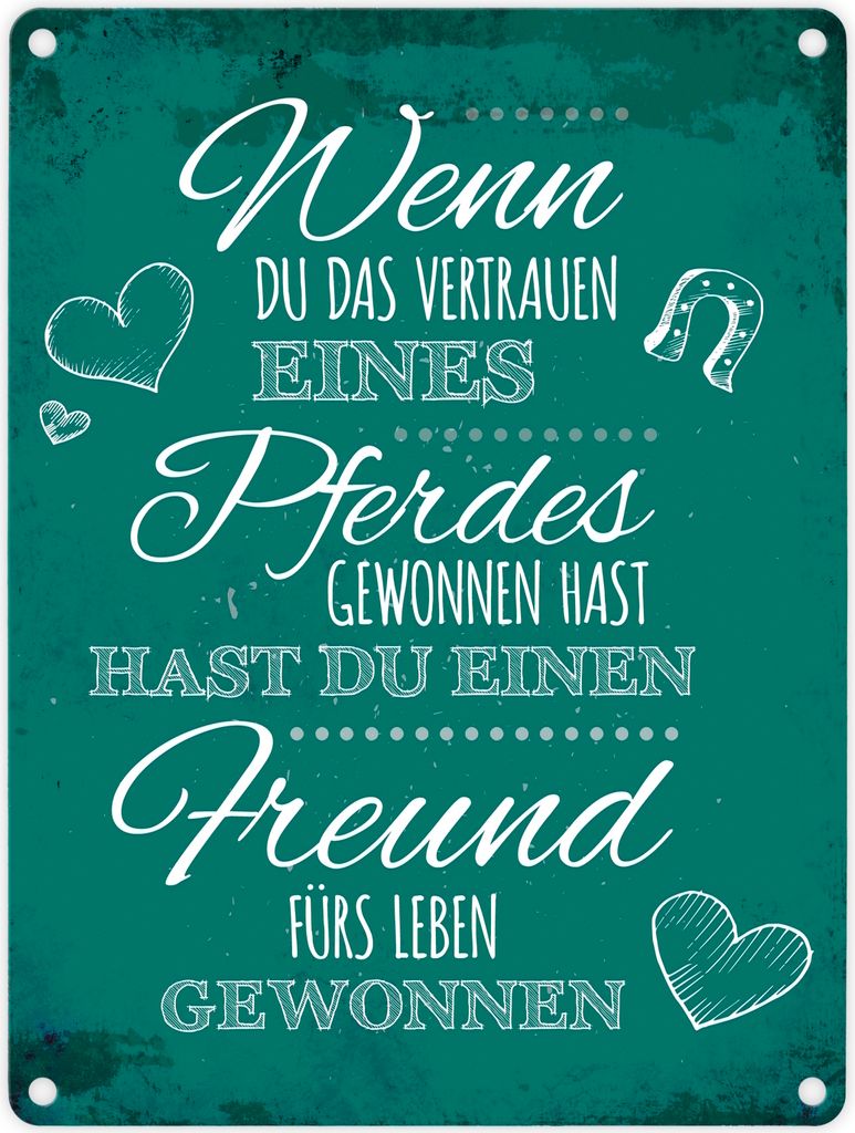 Metallschild mit Spruch: Wenn du das Vertrauen eines Pferdes ... Blechschild